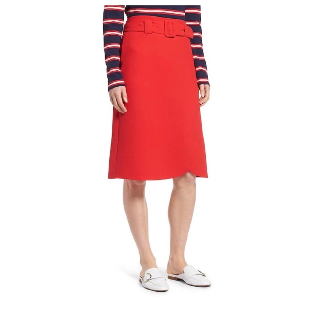 Halogen Solid Red A-Line Knee Length Office Classy Career Skirt Size 2 Petite - Picture 2 of 9